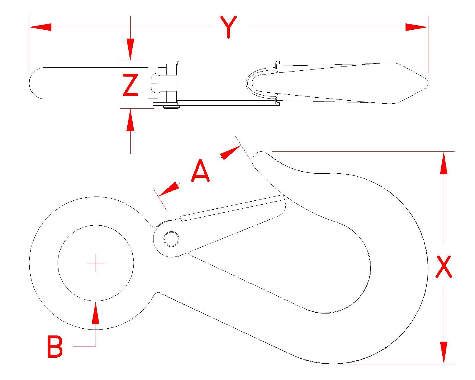 Stainless Steel Eye Hook, Cast, Light Duty, S0194-0001, S0194-0002, Line Drawing